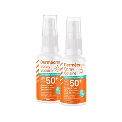 Image de SORIFA Lot de 2 Dermécran Spray solaire SPF50+ Visage et corps Formule Ocean Friendly Résiste à l&#039;eau Pour toute la famille dès 3 ans Fabriquée en France 50 ml