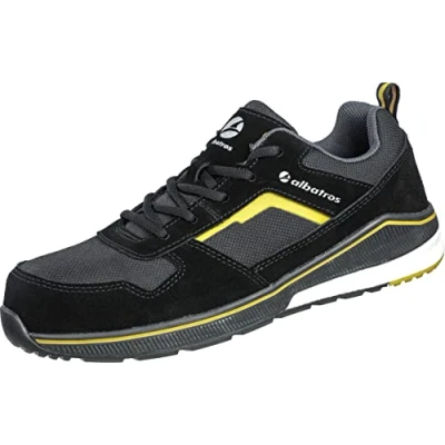 Image de Albatros Court Black Low Chaussures de sécurité S3 ESD HRO SRC avec embout en fibre verre respirant antidérapant sans métal pour homme, Noir/jaune/bleu nuit, 42 EU