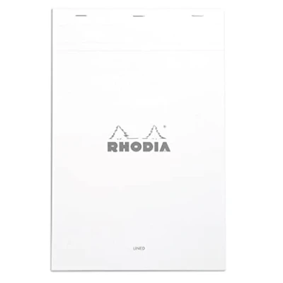 Image de RHODIA 19601C Bloc Notes Agrafé N19 White A4+ 21 x 31,8 cm Ligné 80 Feuillets Détachables Papier Clairefontaine Blanc g/m² Couverture en Carte Enduite Souple, Résistante et Imperméable