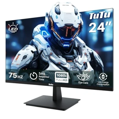 Image de TuTu Écran PC 24 Pouces sans Bordure Full HD LED Moniteur VGA HDMI 75Hz VA Panel Ordinateur Travail Soin des Yeux Anti Scintillement
