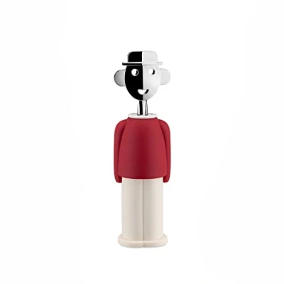 Image de Alessi M AAM23 Alessandro R Tire Bouchon Design Zamak Chromé et Résine Thermoplastique Rouge