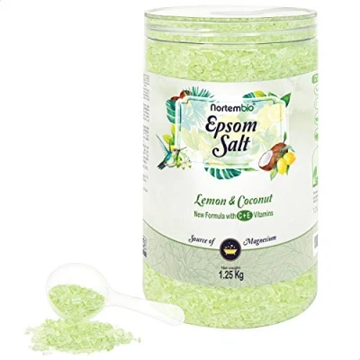 Image de Nortembio Sel d&#039;Epsom 1,25 Kg. de Bain Arôme Citron et Noix Coco. Sulfate Magnésium Hydraté avec la Vitamin C E. Détente Musculaire, Aromathérapie Bon Sommeil. E Book Inclus.