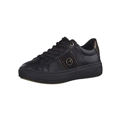 Image de Tamaris Baskets basses, Femme, Taille: 37, Blk uni/copper Imitation cuir/textile