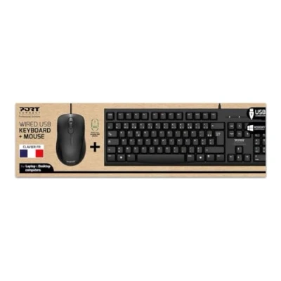 Image de PORT CONNECT Pack Clavier avec Souris USB Filaire 1000 DPI Ambidextre A Noir