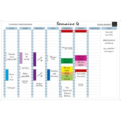 Image de Exacompta Réf. 58150E 1 tableau blanc magnétique planning hebdomadaire textes en français effaçable à sec livré avec tous les accessoires nécessaires format 90 x 59 cm couleur
