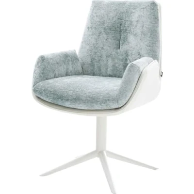 Image de chaise pivotante Clea Flex tissu mixte cuir de vache blanc bleu pastel pied 4 branches pivotement sur 360 fonction bascule