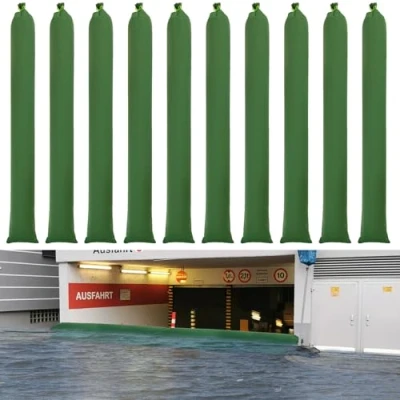 Image de POFIBO Sac Anti Inondation, Lot de 10 Barrières Sacs Réutilisables en Toile Épaisse pour Protection Contre les Inondations dans Garages, Portes, Caves (215x19 cm, Vert)