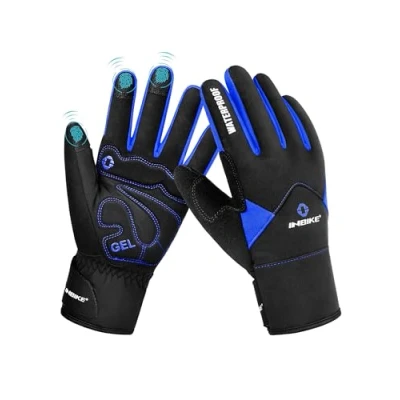 Image de NBIKE Gants Velo VTT Ski Hiver Homme Cyclisme Tactiles Chaud Travail Thermique Femme Chauffant Anti Froid Coupe Vent impremeable Rembourré Polaire Sports Bleu L