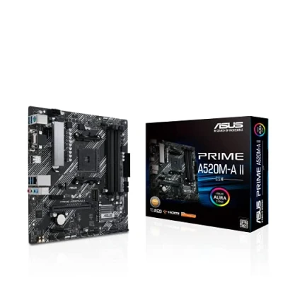 Image de ASUS Prime A520M A II/CSM AMD AM4 (3e génération Ryzen) Carte mère Commerciale microATX (mémoire ECC, Prise en Charge M.2, Ethernet 1 Go, DP/HDMI 2.1/D Sub, 4K @ 60 Hz, USB 3.2 Gen1Type A, ARGBheader