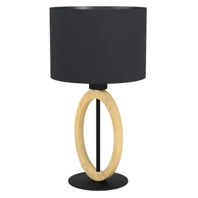Image de EGLO lampe de chevet Basildon 1, table minimaliste, salon en bois naturel et tissu métal noir, luminaire design avec interrupteur, douille E27