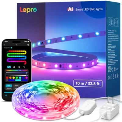 Image de Lepro S1 IA Ruban LED Connecté 10M, Éclairage généré par LLM, Bande Gaming Wifi MagicColor App Contrôle, Compatible avec Alexa et Google Assistant, Sync Musique pour Maison Chambre Fête