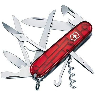 Image de Victorinox Huntsman Couteau de Poche Suisse, Léger, Multitool, 15 Fonctions, Tire Bouchon, Grand Lame, Ouvre Boite, Argent Transp.