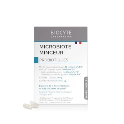 Image de BIOCYTE Microbiote Minceur Complement Alimentaire Probiotique Flore Intestinale 10 milliards d&#039;UFC, Vitamines, Arginine, Chrome, Chicorée Programme 20 Jours