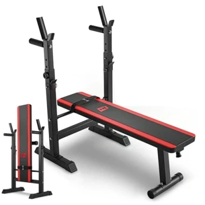 Image de Hop Sport Banc de Musculation Plat, Pliable HS 1080 avec Support Barres, d&#039;Entraînement Multifonction, Chandelles Réglables