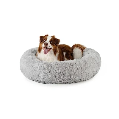 Image de lionto lit donut pour chiens et chats, rond moelleux petits grands animaux domestiques, Ø100 cm, chats en peluche doux, coussin chien avec rembourrage extra épais, gris clair