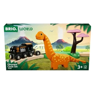 Image de BRIO World 36098 Circuit Dinosaure Coffret Complet 12 pièces Action de Jeu sans Pile Inclus Train en Bois Jouet Mixte à partir 3 Ans