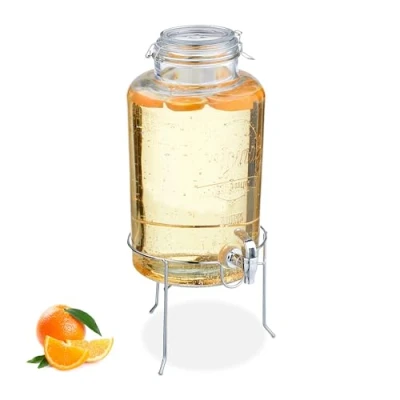 Image de Relaxdays Distributeur de Boisson, avec Support et Robinet, 8 litres, pour Votre Limonade, Transparent