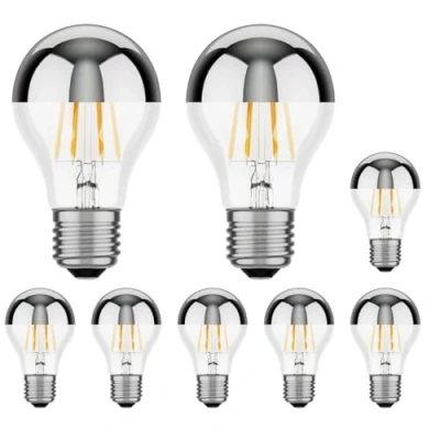 Image de ledscom.de 8 ampoules LED E27, A60, blanc chaud (2700 K), 6 W, 667lm, miroir de tête (argent)