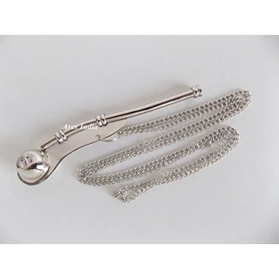 Image de 12,7 cm Laiton Sifflet de manœuvre avec chaîne Bosun Appel Tuyau Nautique Marine Nickel Finition