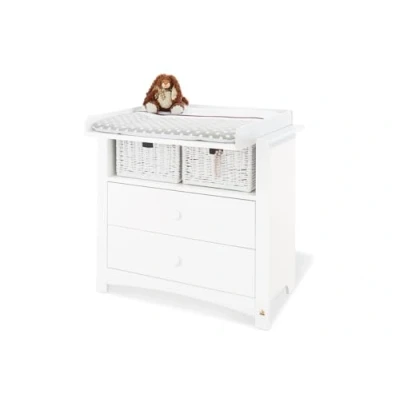 Image de PINOLINO Commode à Langer &#039;Florentina&#039; Large; Décor : Uni, Blanc, L 103 x P 77 ou 57 H 101, Hauteur 93, Plan Amovible, 2 tiroirs, 1 Compartiment Ouvert, Langer, pour Bébé