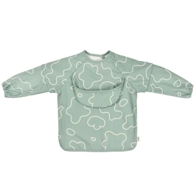 Image de Béaba, bavoir recuperateur bébé, maternelle, imperméable, elastique, manches longues détachables, poche de récupération, facile à nettoyer, evolutif, Vert Sauge