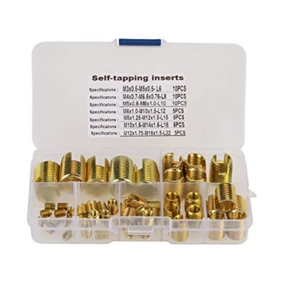 Image de Insert de filetage auto taraudeur, 50 pièces taraudeur ton laiton M3 M4 M5 M6 M8 M10 M12 inserts à fente ensemble réparation
