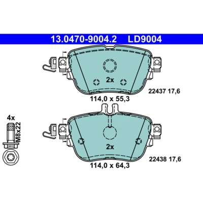 Image de ATE 13.0470 9004.2 Jeu de plaquettes frein préparé pour indicateur d&#039;usure, contact signal d&#039;usure exclu avec vis d&#039;étrier