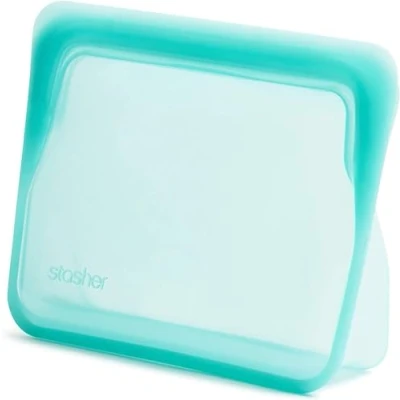 Image de Stasher Sacs en Silicone Réutilisables Pour Conservation Des Aliments, Stand Up Mini Bag, Aqua, Chaleur, Lave vaisselle &amp; Congélateur, Écologique, Sac à Lunch Portable, Sans Fuite, BPA, 828 ml