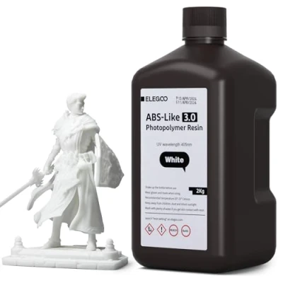 Image de ELEGOO Résine ABS Like 3.0 pour Imprimante 3D 2000g Blanche, à Durcissement 405nm UV, Robuste et Moins Fragile Printer LCD