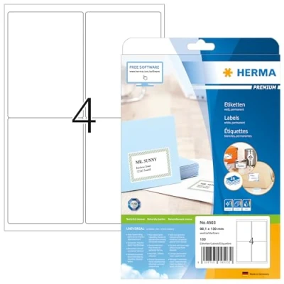 Image de Herma Premium Papier Laser pour Imprimante Jet d&#039;encre/Imprimante Couleur A4 99,1x139 mm 100 pages Blanc