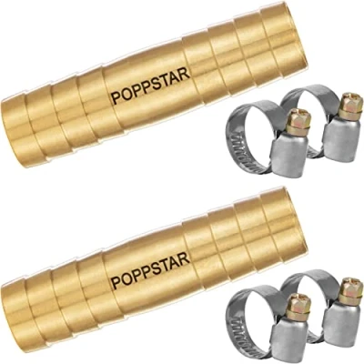 Image de Poppstar 2x Raccord de Tuyau en Laiton 1/2 pouce Set avec 4 Colliers Serrage Inox pour d’arrosage 1/2&quot; (12,7 mm)