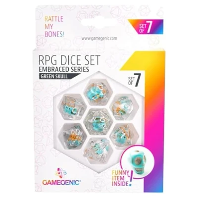 Image de Gamegenic Embraced Series Crâne vert RPG Dice Set of 7 Role Playing (JDR) Board Games Card Accessories and Supplies for