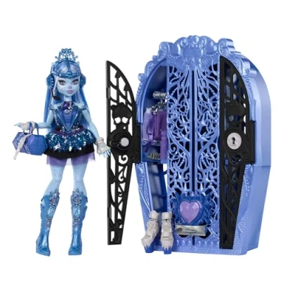 Image de Monster High Coffret poupée et accessoires Abbey Bominable, Bominable Énigmes Horribles, dressing plus de 19 surprises, dont des vêtements pour poupée, HXH87