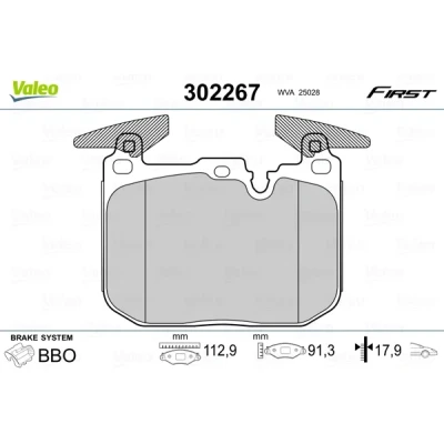 Image de VALEO 302267 Jeu de plaquettes frein Essieu avant contact signal d&#039;usure exclu avec tôle anti bruit BMW: 1 3 portes, 4 Gran Coupe, 5 portes