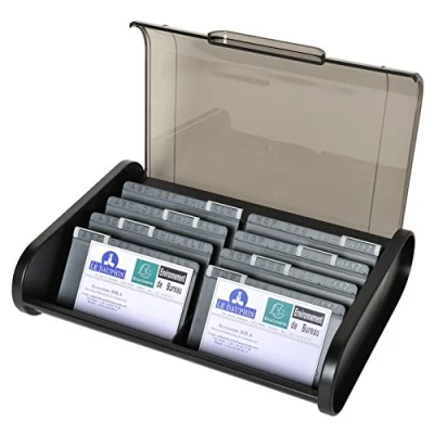 Image de Exacompta Réf. 68114D Fichier pour cartes de visite livré avec 8 intercalaires alphabétiques cavaliers peut contenir 400 dim 18x24,5x6 cm couleur noir/gris souris