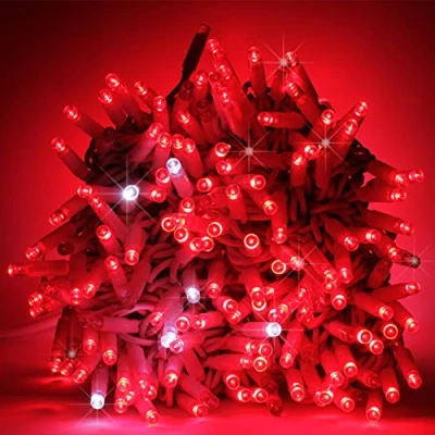 Image de Luccika Guirlande lumineuse de Noël à LED professionnelle avec MaxiLED pour restaurants hôtels routes et allées usage extérieur intérieur (rouge flash blanc glacé, 10 mètres 100 LED)