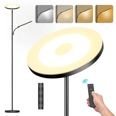 Image de 42W LED Lampadaire Dimmable, 4000LM Super Lumineux sur Pied Salon avec Liseuse Lampe, 2700K 6500K Intensité Variable en Continu, Télécommande et Contrôle Tactile pour Chambre Bureau