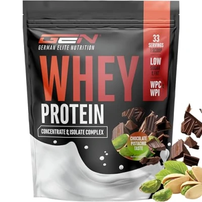 Image de Whey Protein Complex 1000 g (Chocolat à la Pistache) avec part d’isolat Protéine instantanée BCAA &amp; EAA German Elite Nutrition
