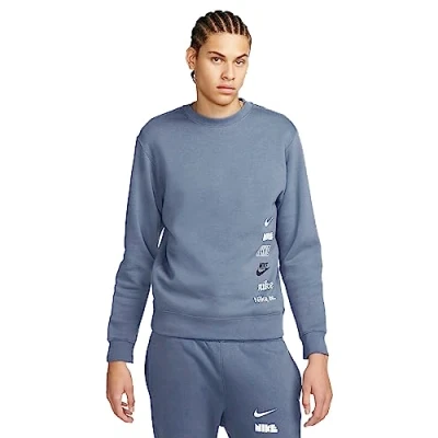 Image de Nike Club Fleece + T Shirt de Golf à col Rond avec Inn gratté Sweat Hommes, Bleu diffusé, s