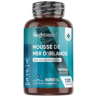Image de Mousse de Mer d&#039;Irlande 4000mg 120 Gélules (4 Mois) Source Riche en Multivitamines et Minéraux Irish Sea Moss Capsules Bien Être Général Algue Vegan Naturelle Sans Stéarate Magnésium
