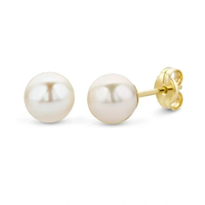 Image de Miore Bijoux pour Femmes Boucles d&#039;Oreilles avec Perles d&#039;eau douce Blanches 7.25 mm Clous en Or Jaune 14 Carats / 585