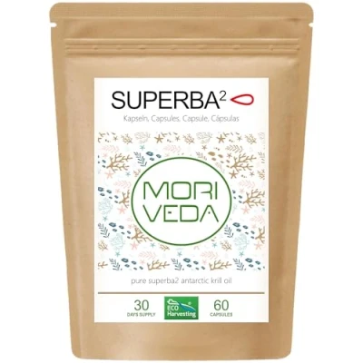 Image de Superba Premium capsules d&#039;huile de krill avec huile oméga 3 révolutionnaire astaxanthine estérifiée, antioxydants et vitamines cœur, système immunitaire, mémoire 60 gélules par MoriVeda