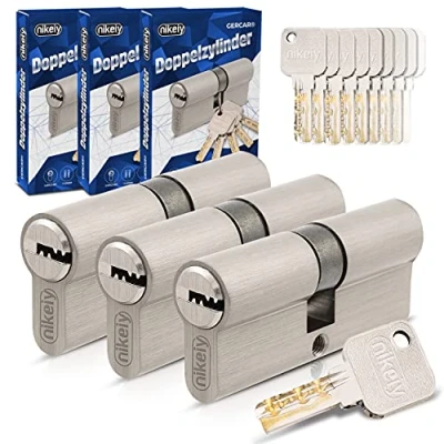 Image de GERCAR Pro Lot de 3 cylindres serrure à fermeture identique 40/50 profilés avec 15 clés Serrures porte cylindre Longueur : 90 mm, A 40, B 50 Système