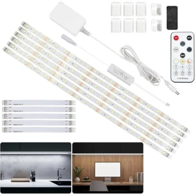 Image de Hoobabuy Ruban LED Blanc Froid 3 Mètres, Bande Lumineuse Sous Armoire de Cuisine Kit d&#039;Éclairage avec Télécommande RF pour Vitrine, Cuisine, Bureau, Étagère, Placard, 6500K