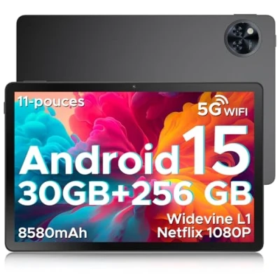 Image de DOOGEE U11 Pro （2025） Tablette Android 15, 11 Pouces, 30GB RAM+256GB ROM/TF 2TB, Batterie 8580mAh, Octa Core T7200 90Hz,13MP Caméra, Tactile Netflix 1080P/5G WiFi/OTG/Face ID, Noir