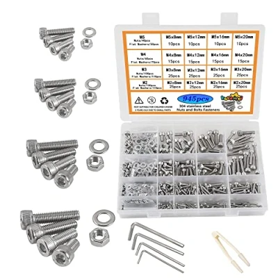 Image de huruirui M2 M3 M4 M5 Dadi e Bulloni Rondelle Set Assortito, 304 Acciaio Inox Presa Hex Cap Vite Kit 945pcs, a macchina filettata di Bolt Attrezzi riparazione