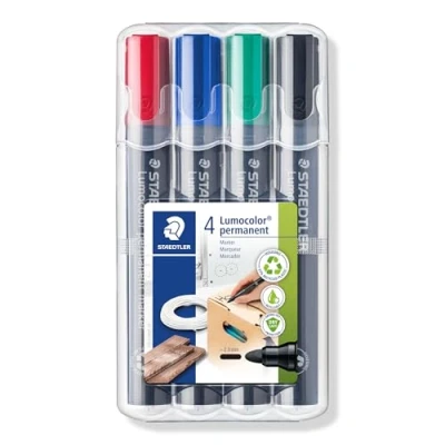 Image de Staedtler 352 WP4 Etui de 4 Marqueurs permanents Pointe Ogive 2 mm Assortis
