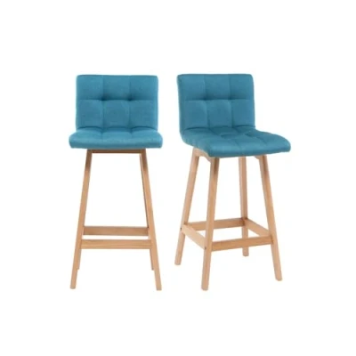 Image de Miliboo Tabourets de Bar Bois et Bleu Canard H65 cm (Lot 2) KLARIS