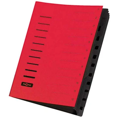 Image de PAGNA Trieur cartonné agrafé sans soufflet+ élastique pour A4 12 compartiments Rouge