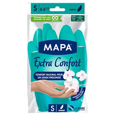 Image de MAPA Extra Confort Gants de Ménage en Latex Doublure Textile 100% Coton Confortables et Résistants pour un usage prolongé 1 paire Taille S